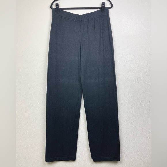 August Silk Women's Large Black Silk Wool Blend Straight Leg Pants Pull On Knit - Picture 1 of 16